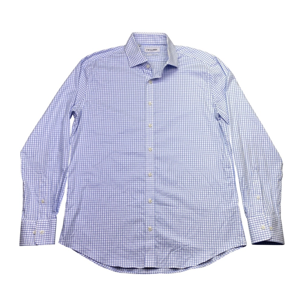 Twillory Mens Non-Iron Safe Cotton Tailored Fit Check Dress Shirt Blue 16 34/35